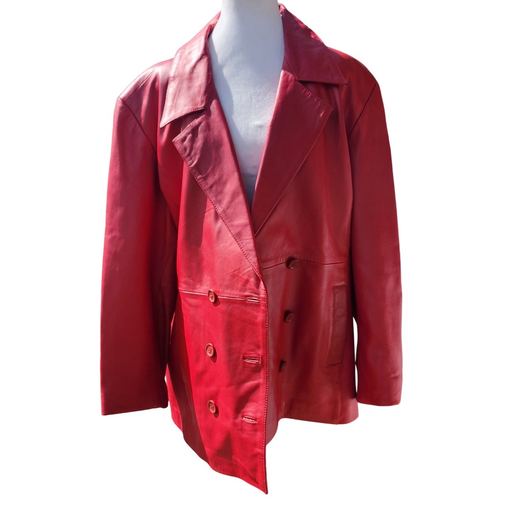 Vintage Whet Blu NYC Red Leather Double Breasted Blazer Jacket XL
